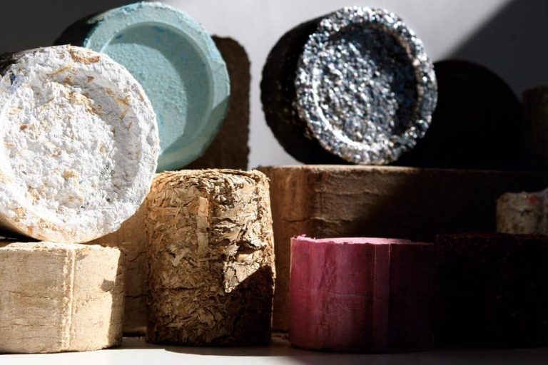 Different sizes and materials in briquette form