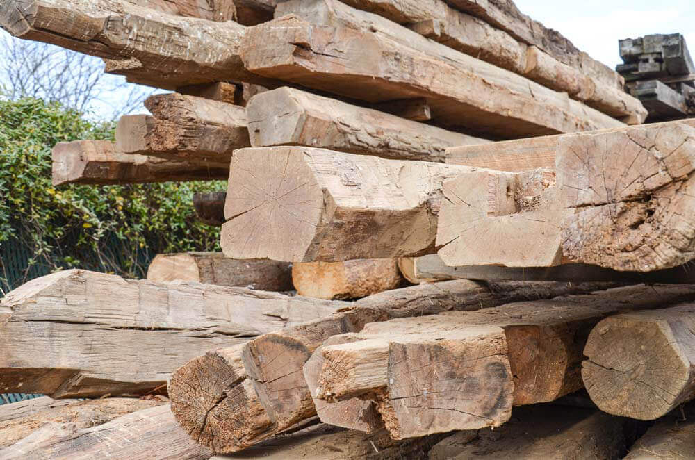 Stacked wood waste such as wooden beams
