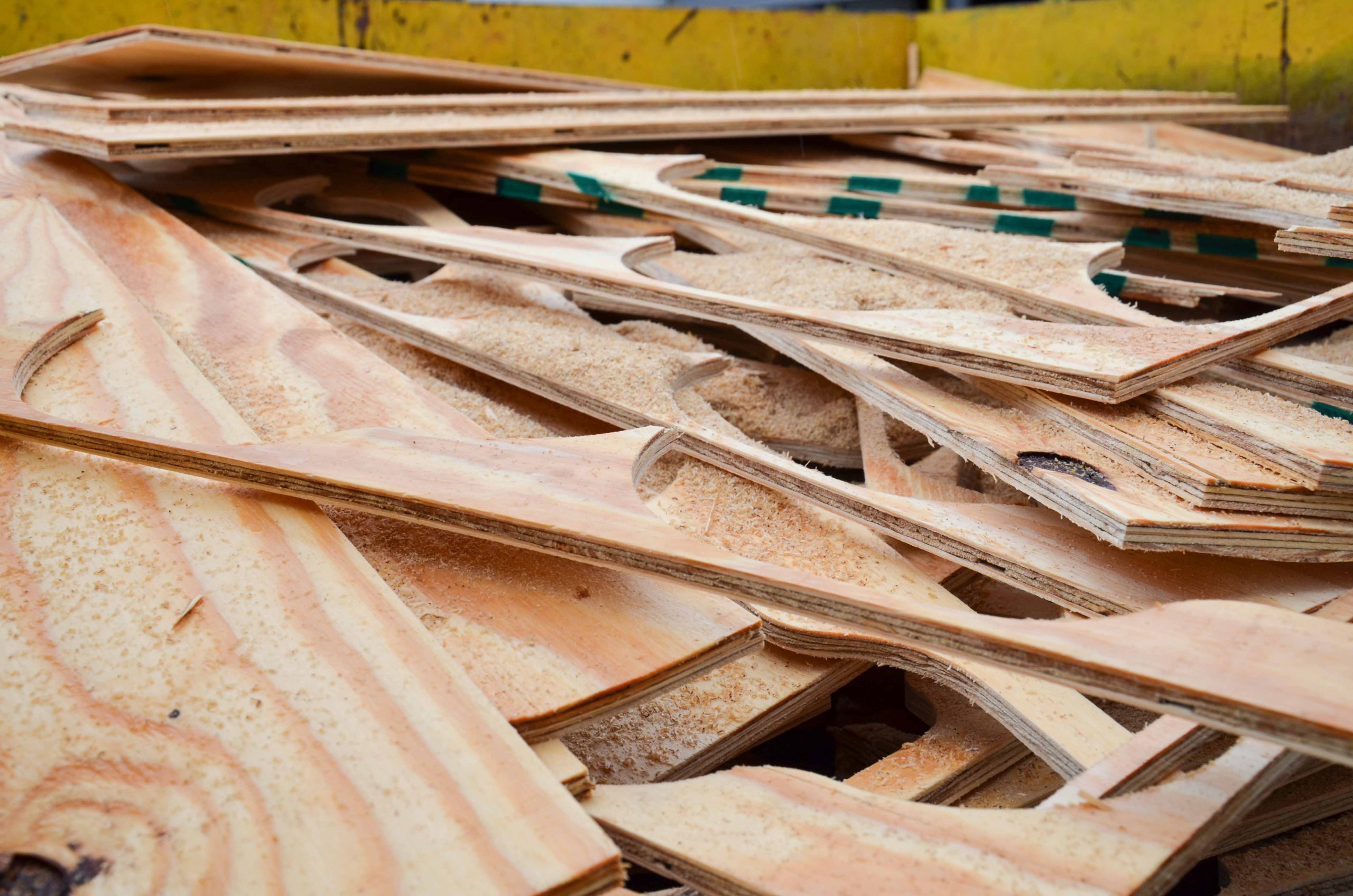Wood scrap with plywood cuttings