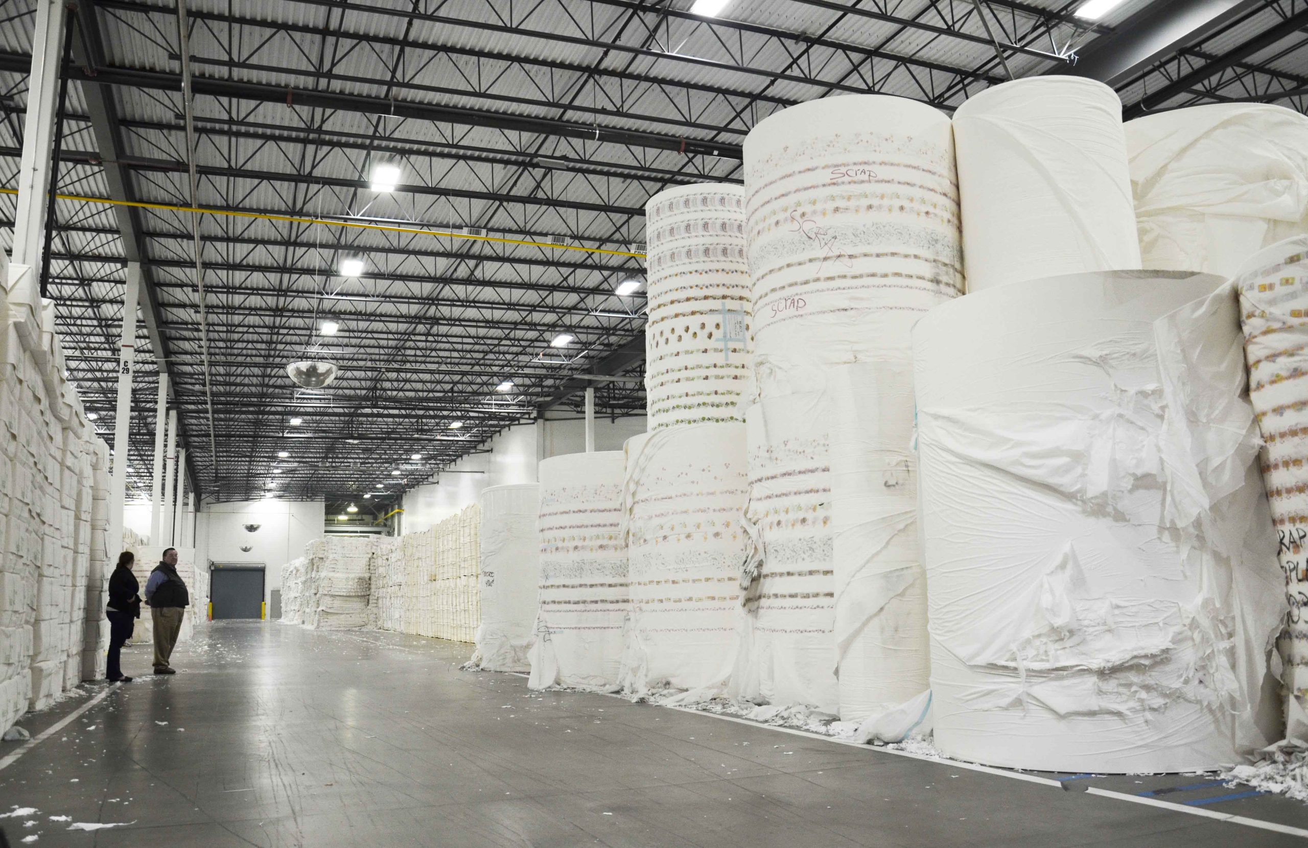 Huge paper rolls before shredding