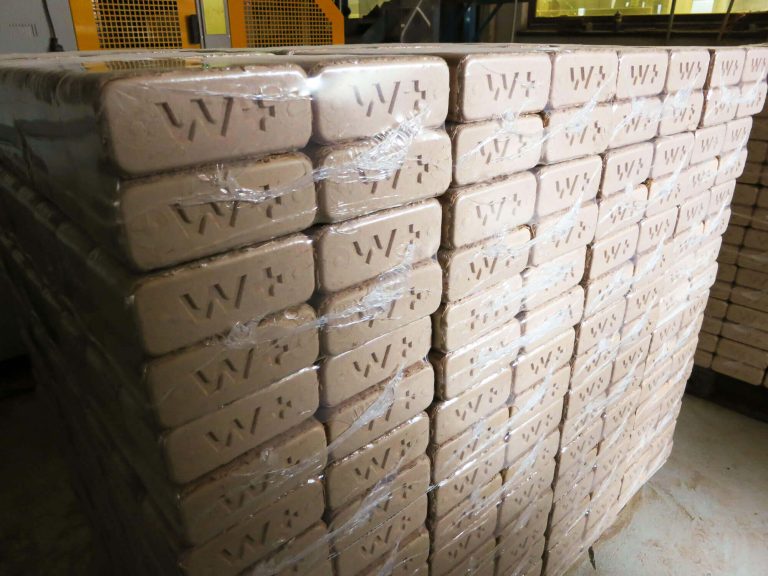 briquettes packaged and stacked for resale