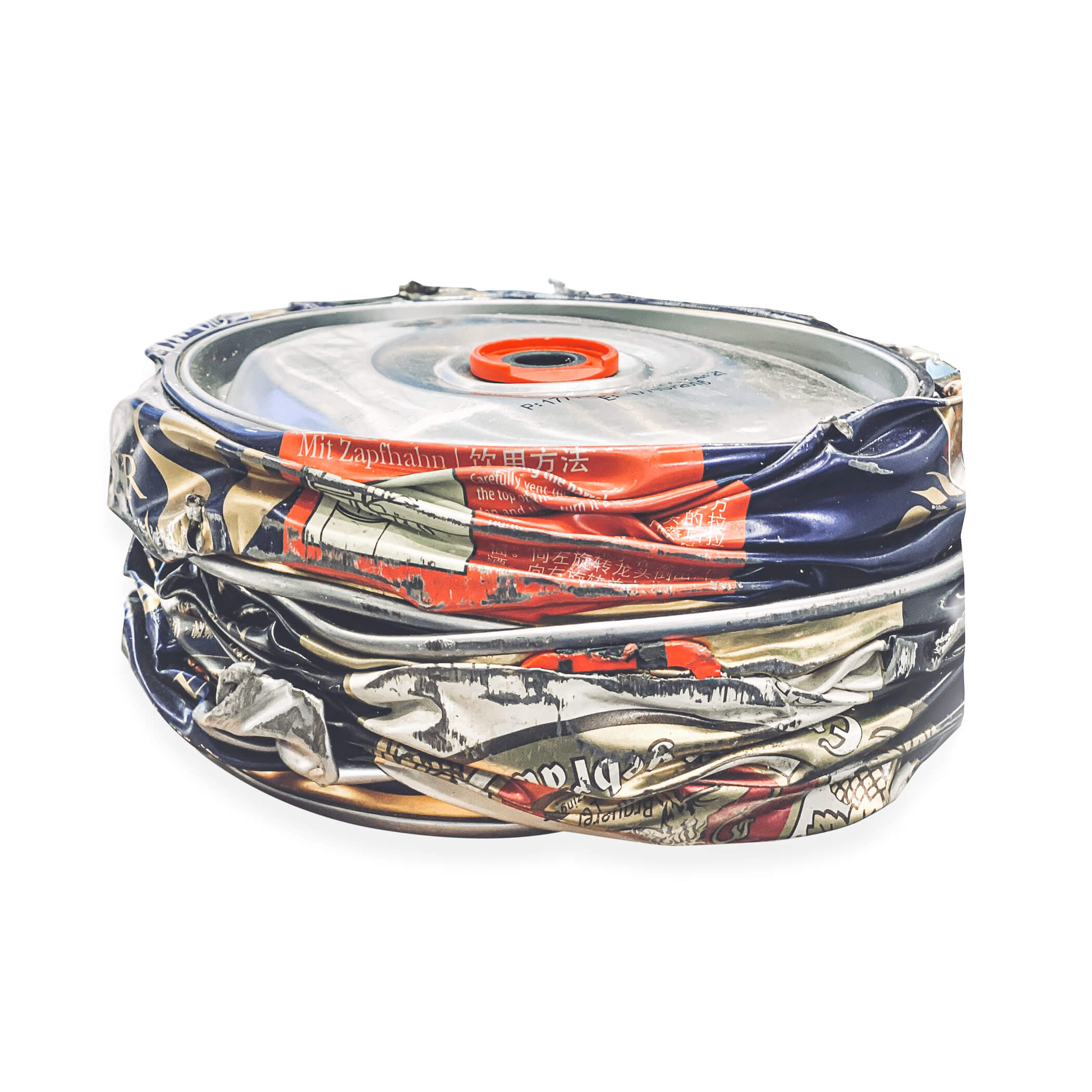 Compacted aluminum beer barrel