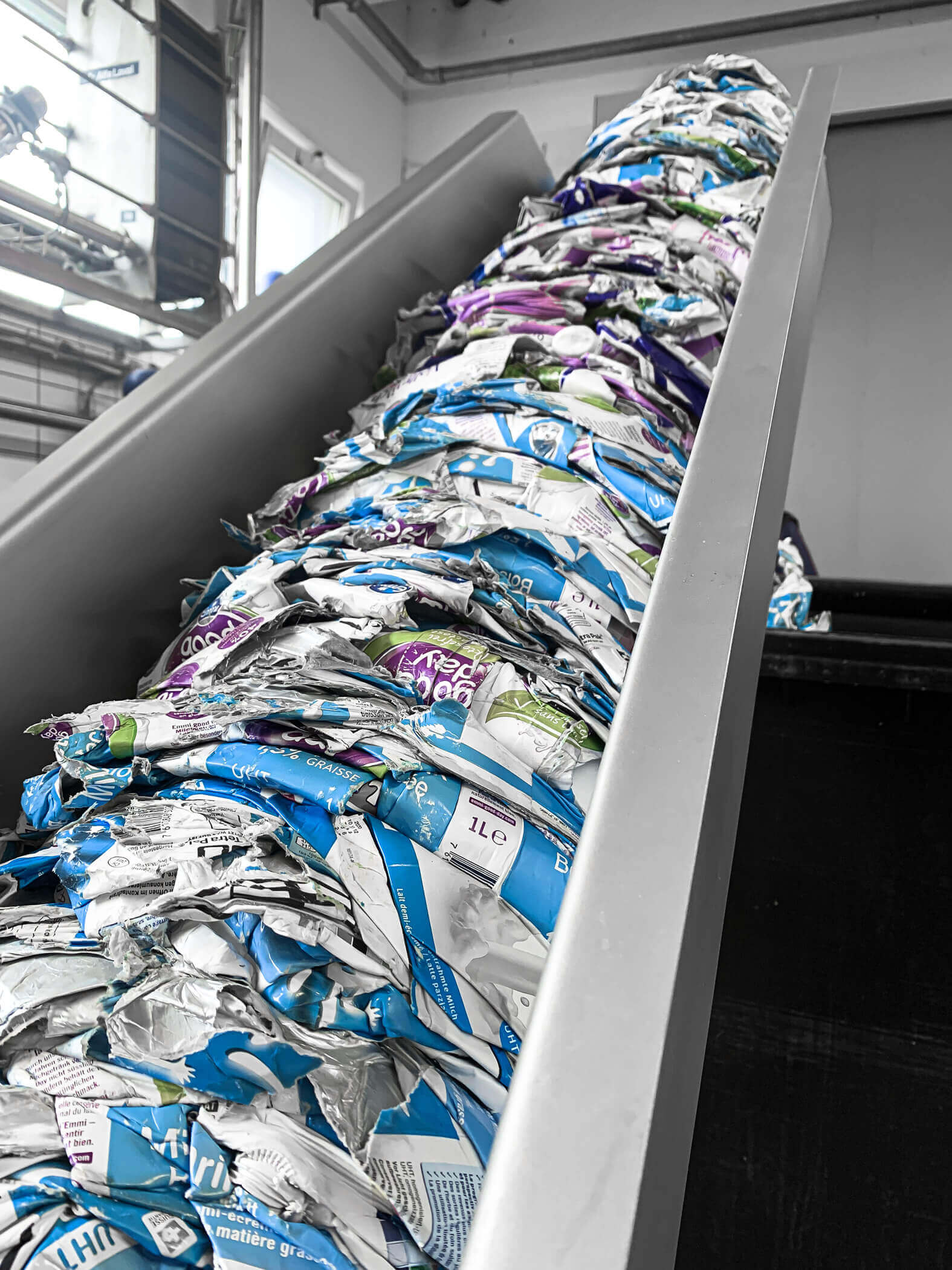 TetraPak milk cartons in the rework process