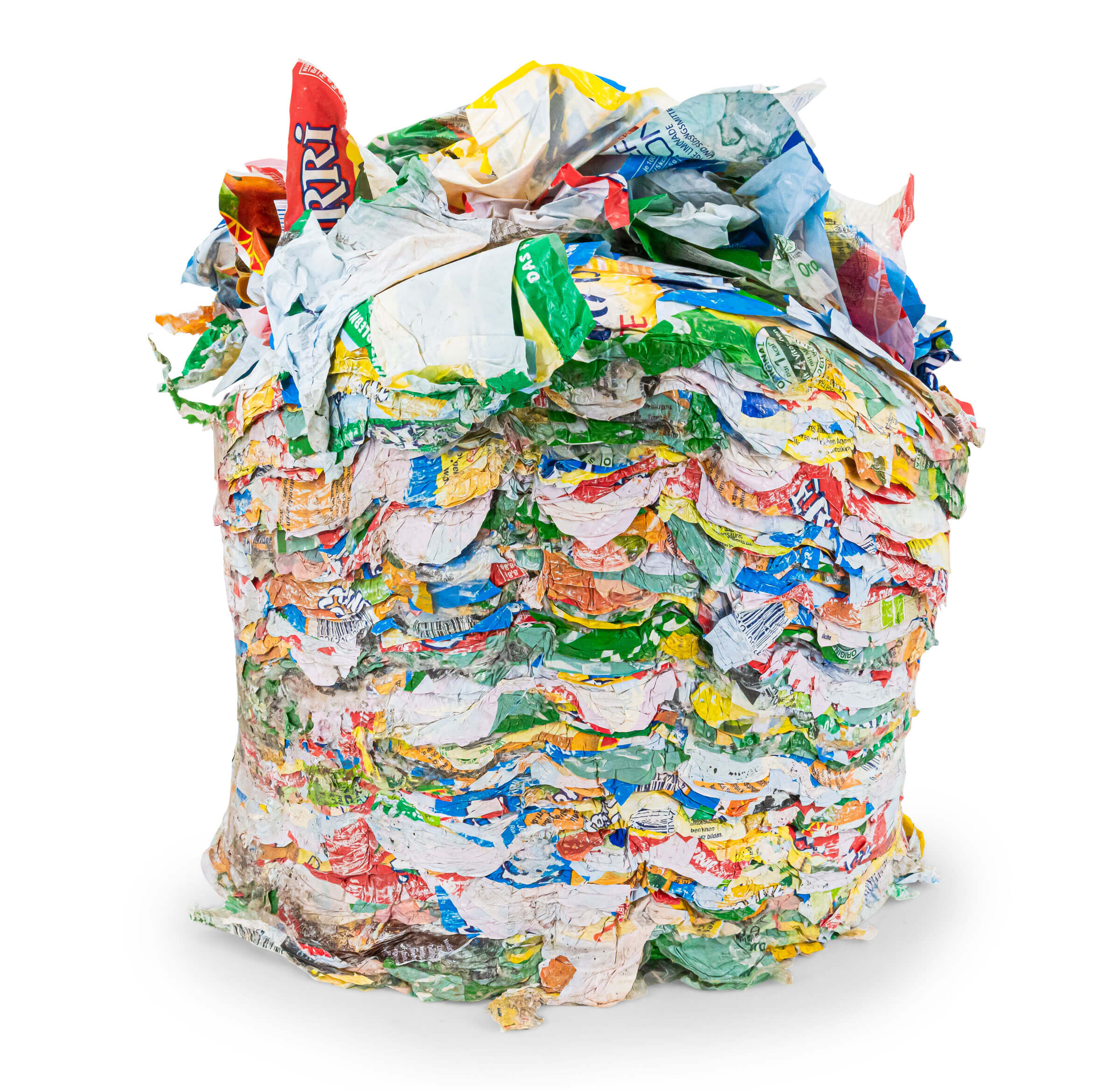 Compressed labels from plastic bottles