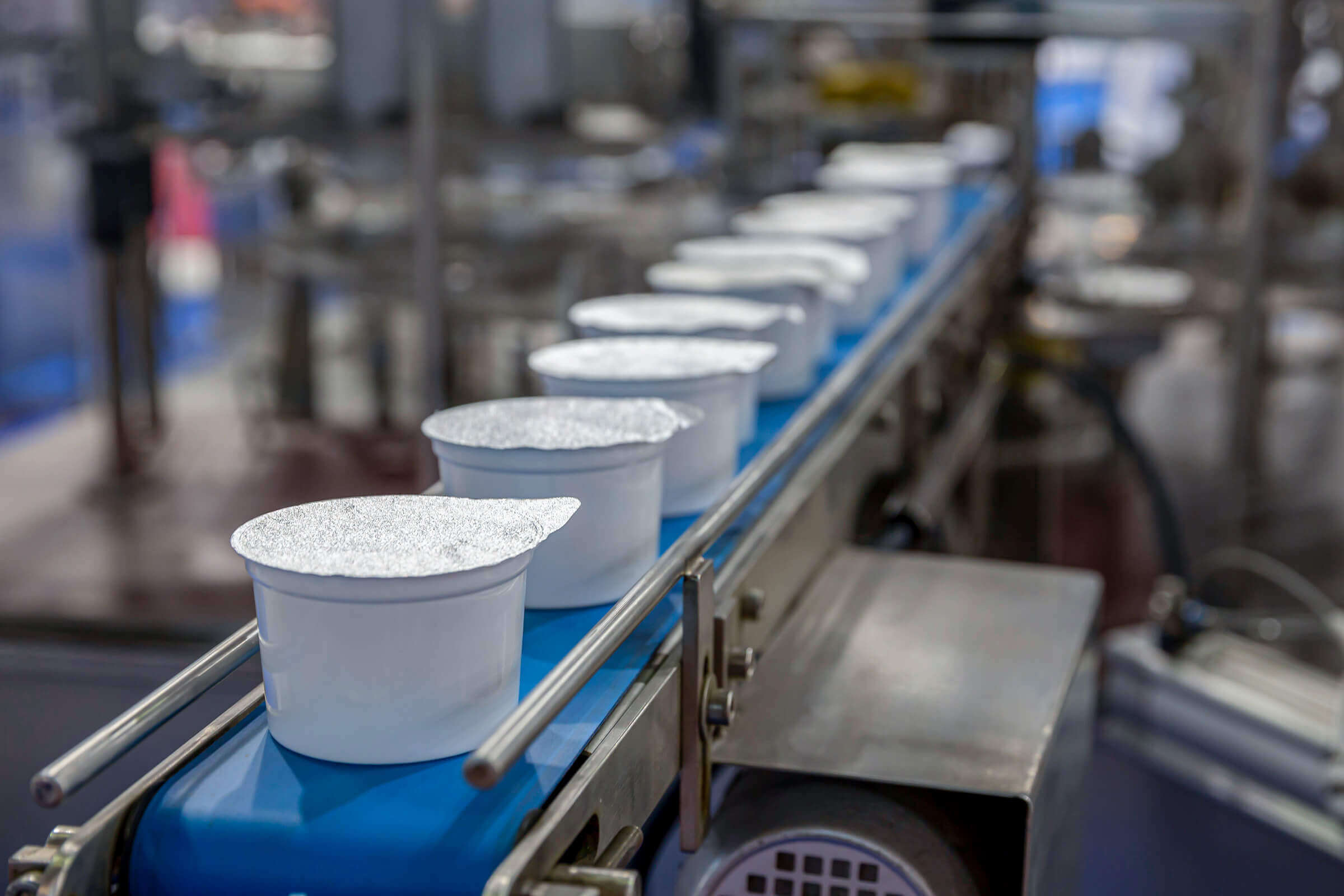 Rejected yoghurt cup in dairy production