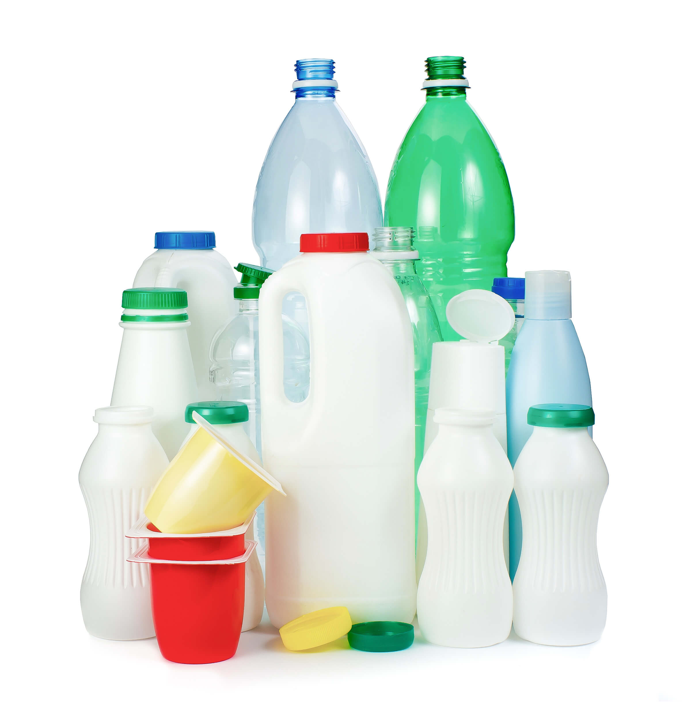 Different kinds of plastic containers and packaging
