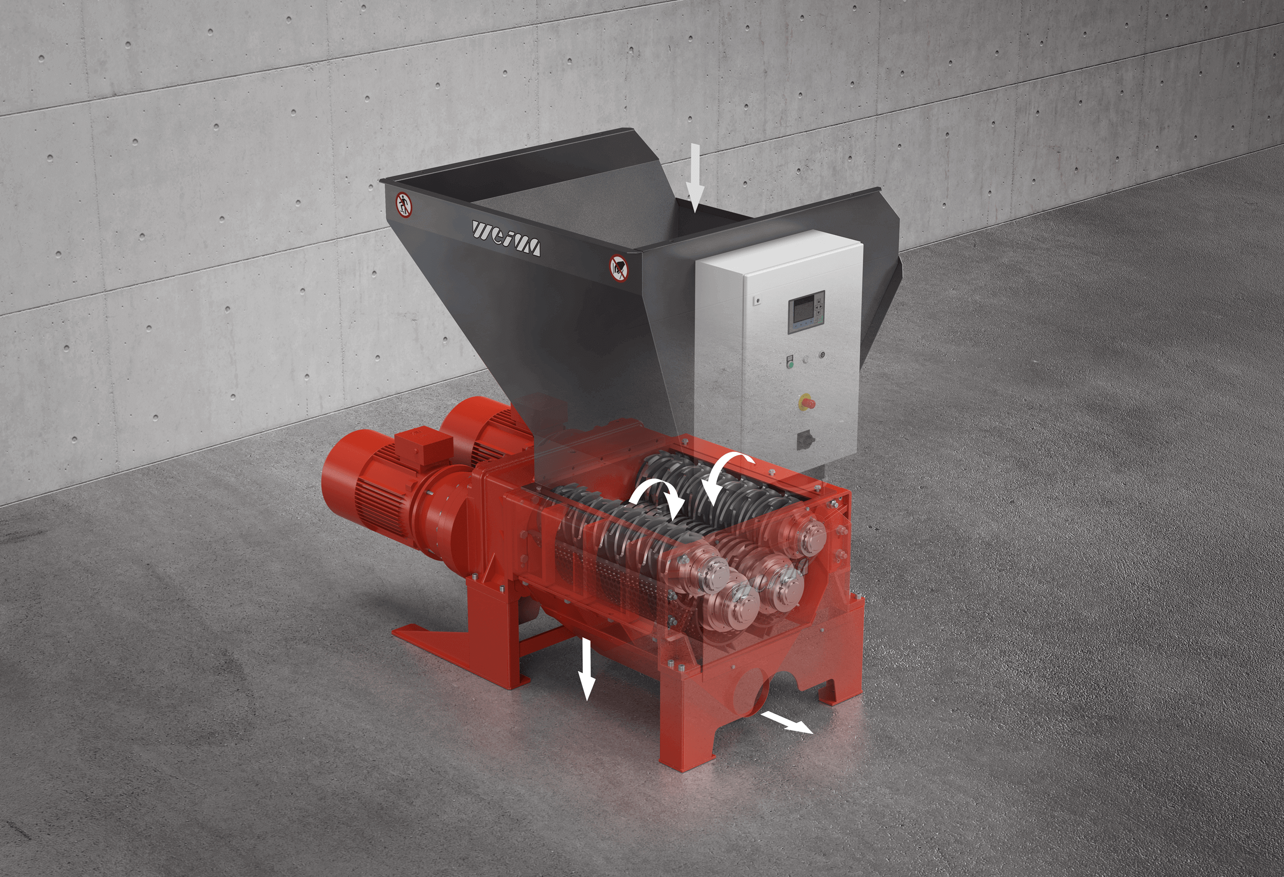 X-ray view of the WEIMA ZM 40 four-shaft shredder