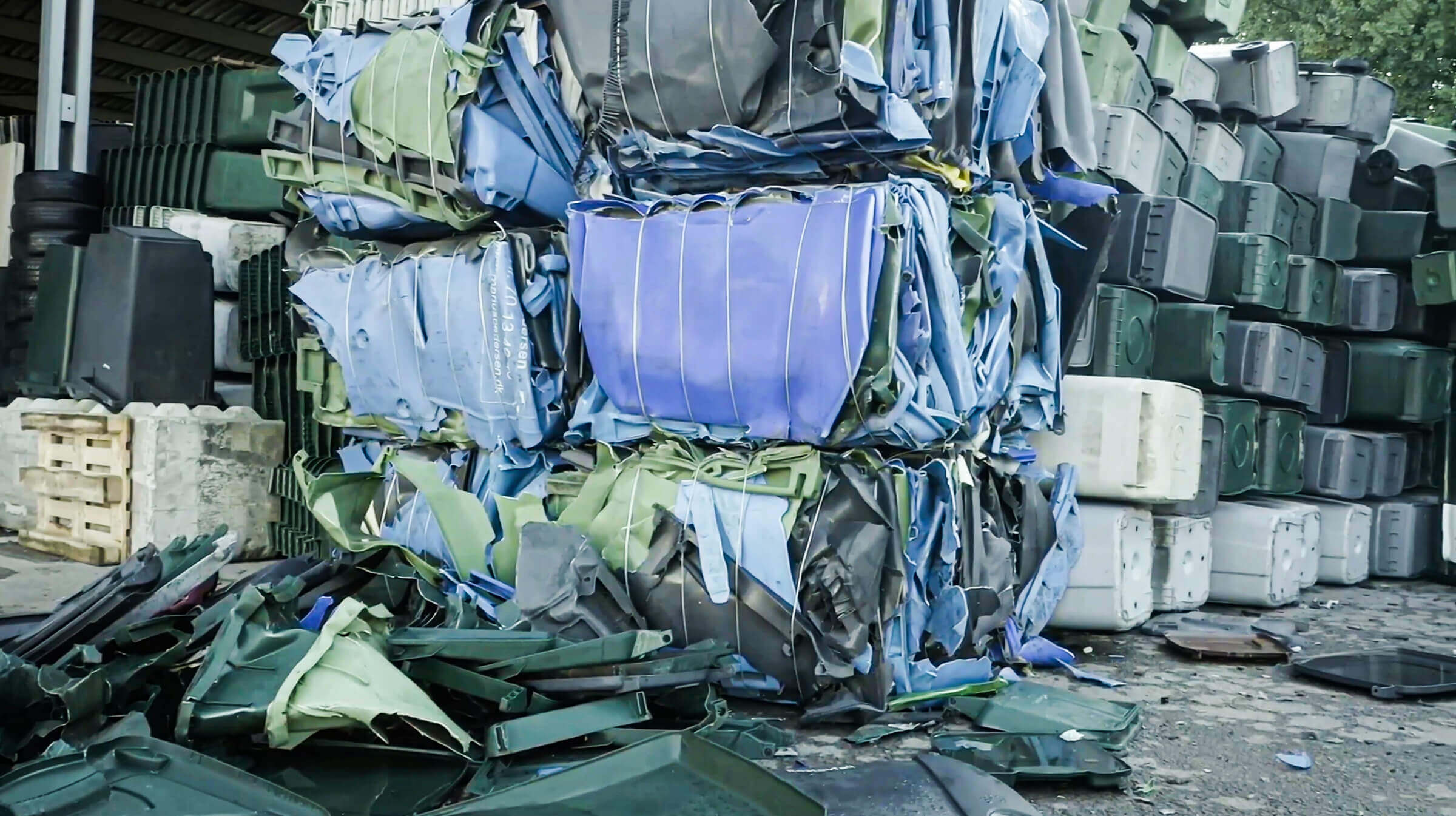Bales of rigid plastics container at Veolia