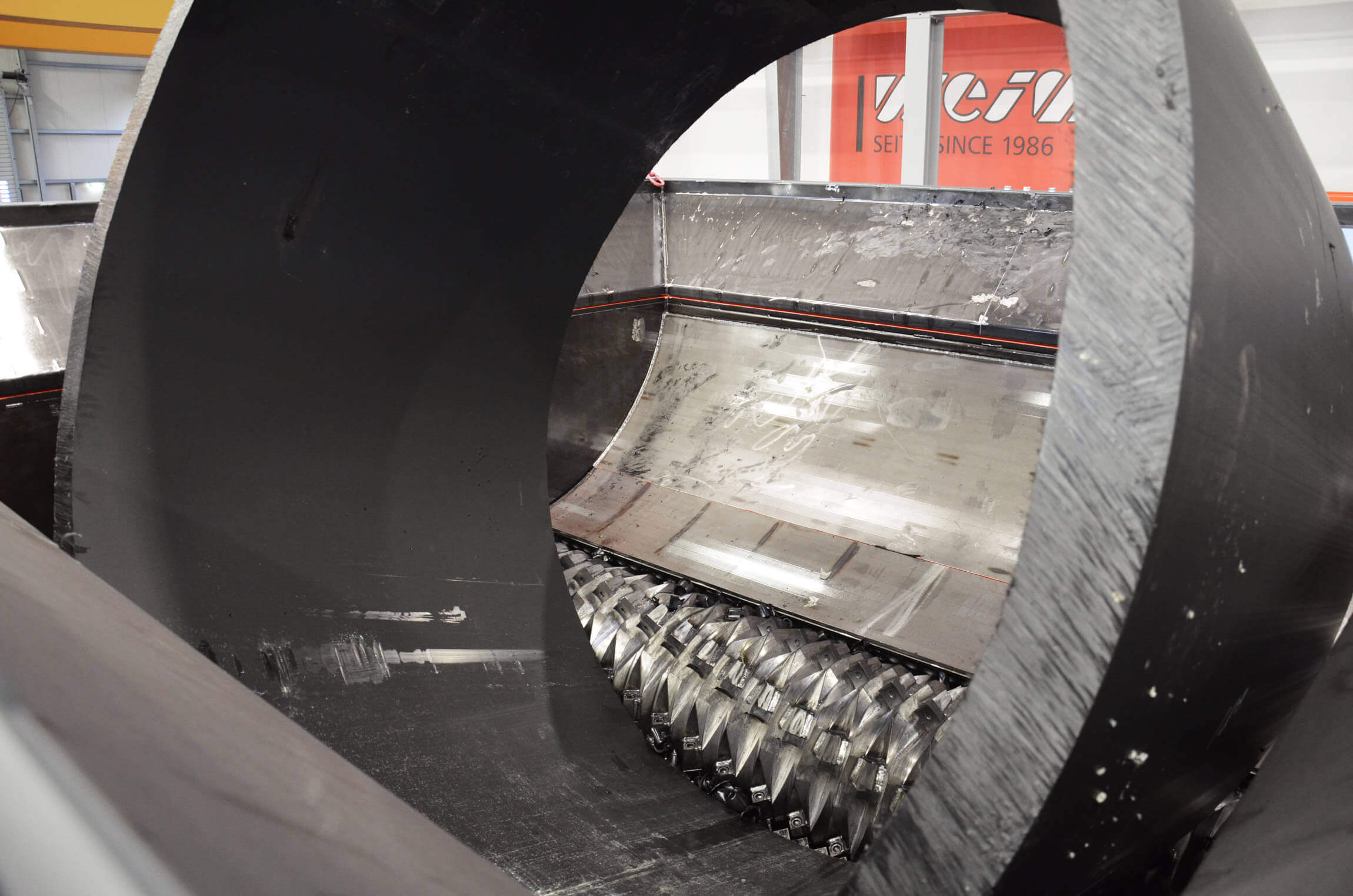 Pipe line Polyethylene pipe in the shredder