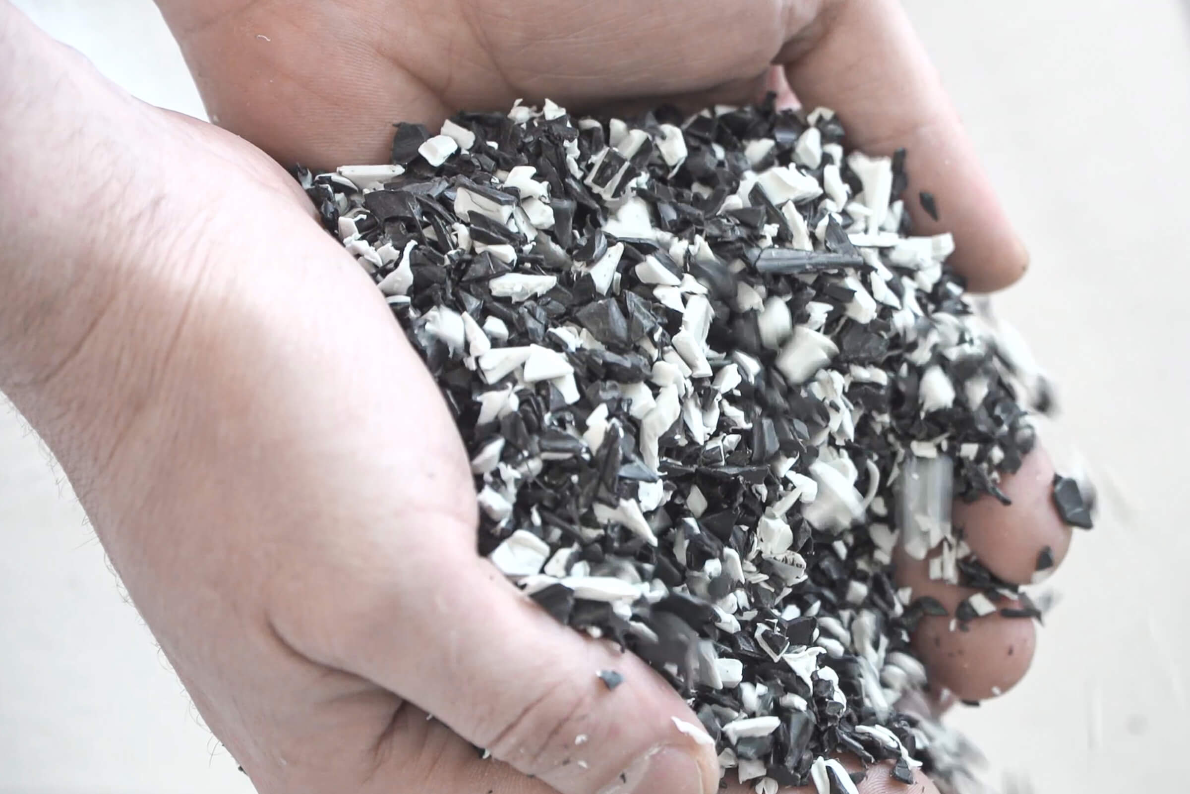 Granules from shredding high-density polyethylene, polypropylene and polyvinyl chloride pipes