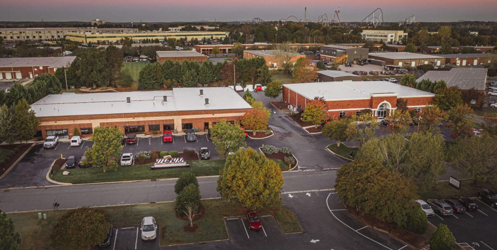 WEIMA America buildings in front of Carowinds amusement park