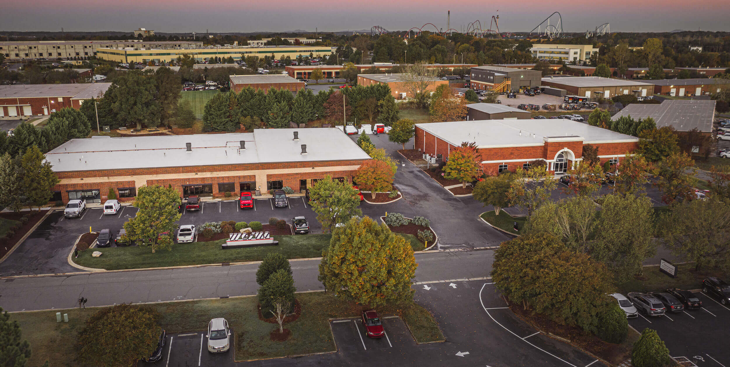 WEIMA America buildings in front of Carowinds amusement park