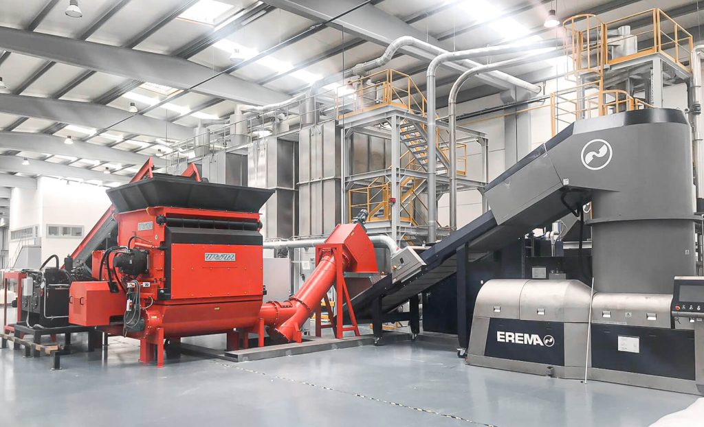 weima shredder connected to an erema extrusion machine