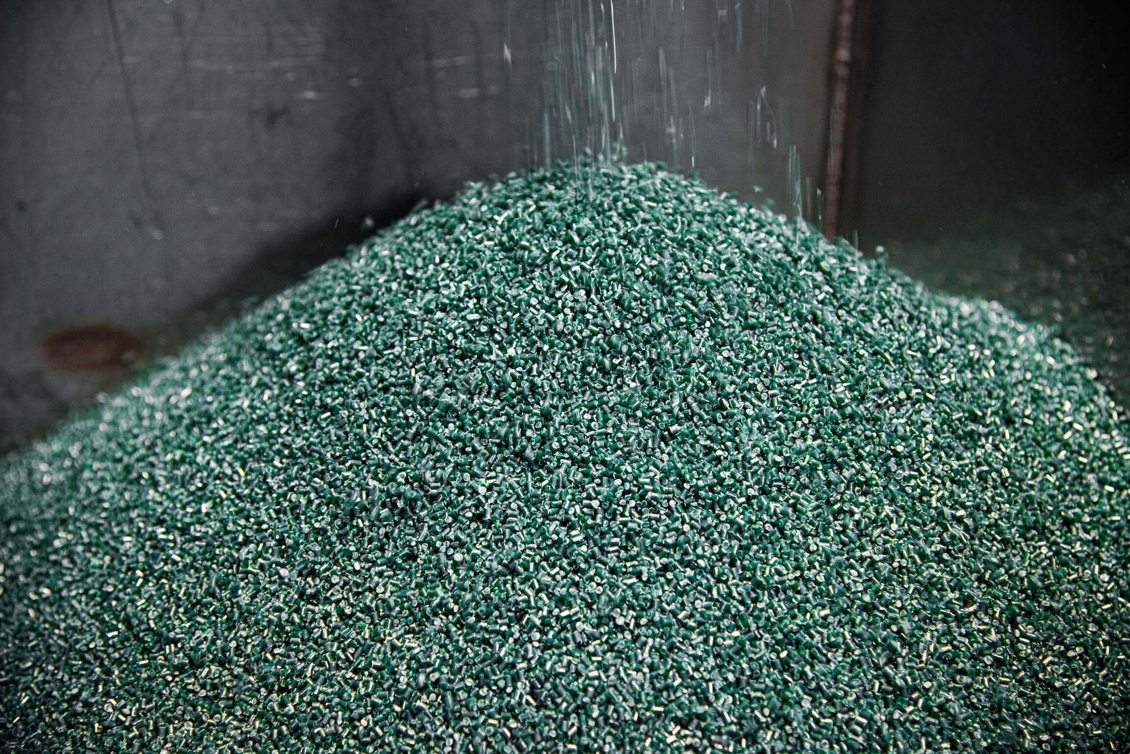 Green regranulate made from old fishing nets
