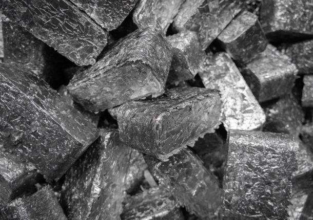 A mountain of silver aluminium briquettes from the TH 1500