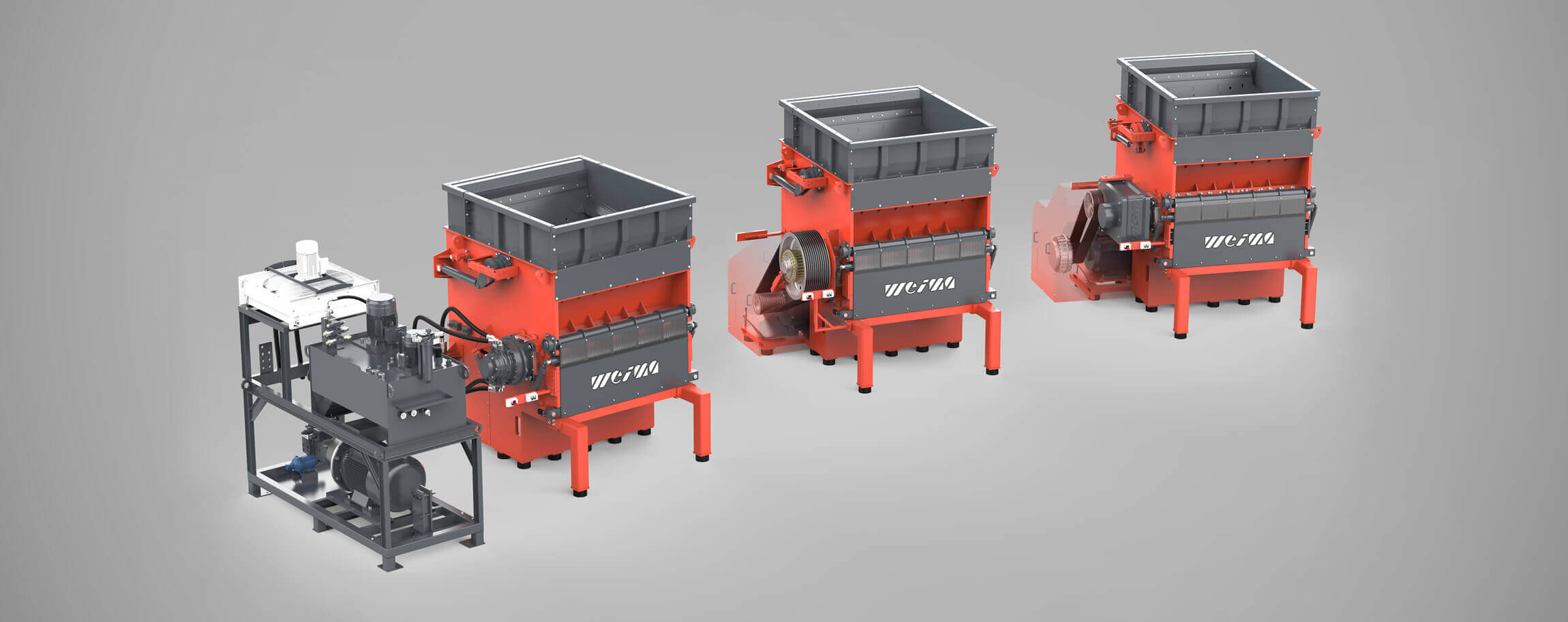 Three WEIMA shredders with different drive options