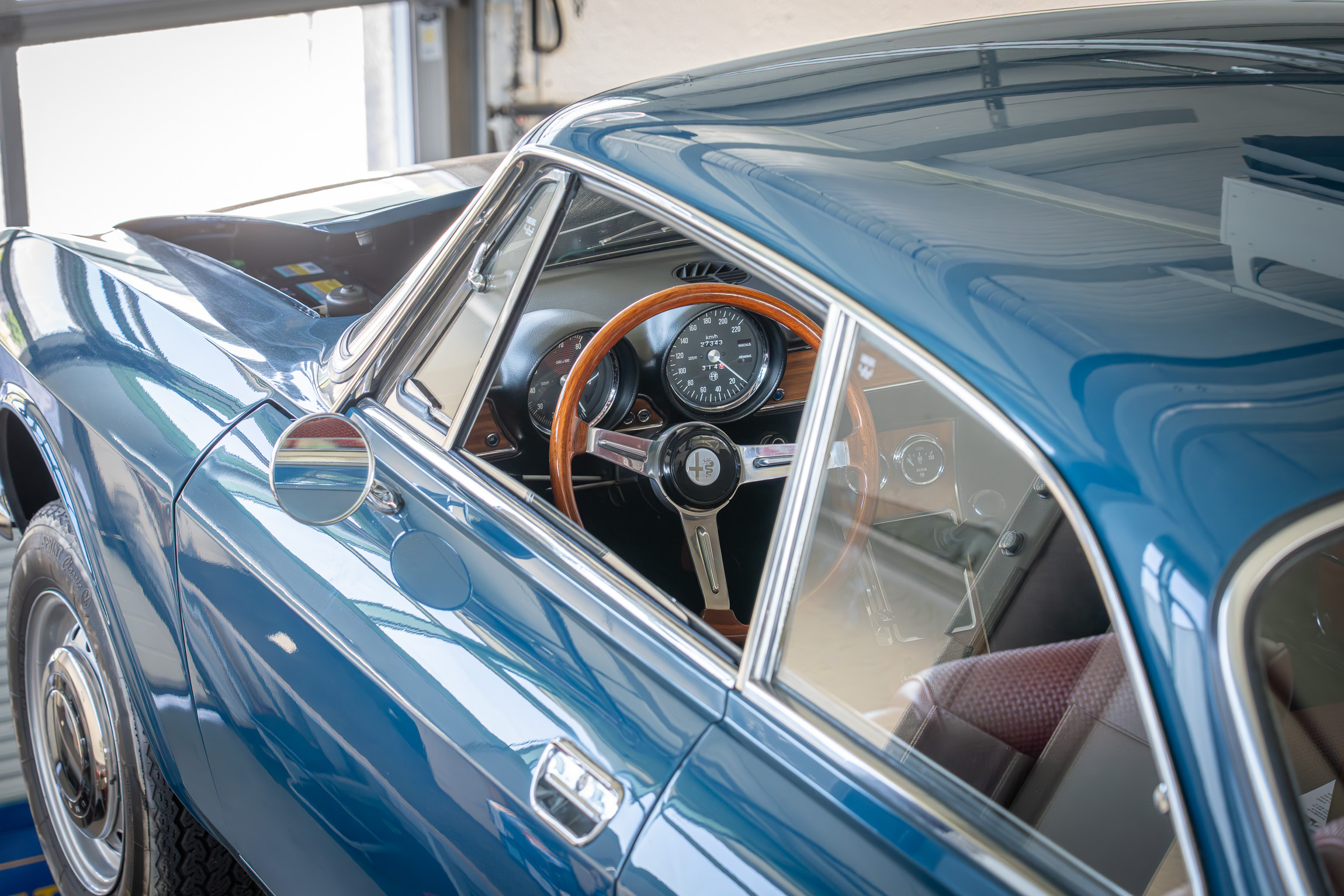 A look inside a blue vintage car