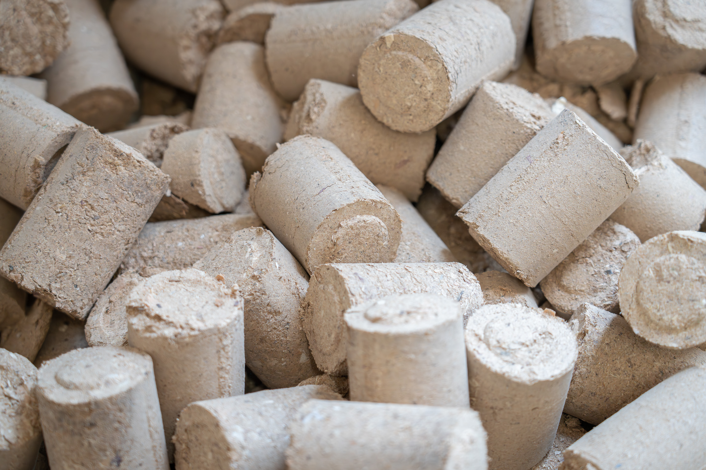solid briquettes in a pile